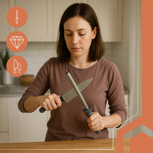 RUHHY 30 cm Gyémántos Késélező Acél Maggal és Ergonomikus Markolattal