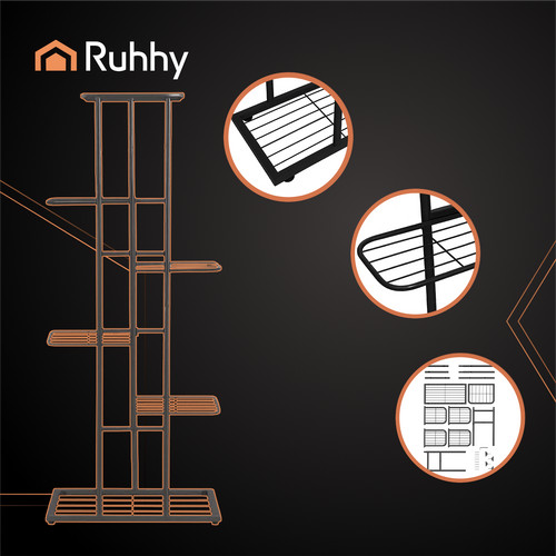 RUHHY Álló Fém Virágtartó 106cm, 6 Szintes, Loft Stílus – Fekete