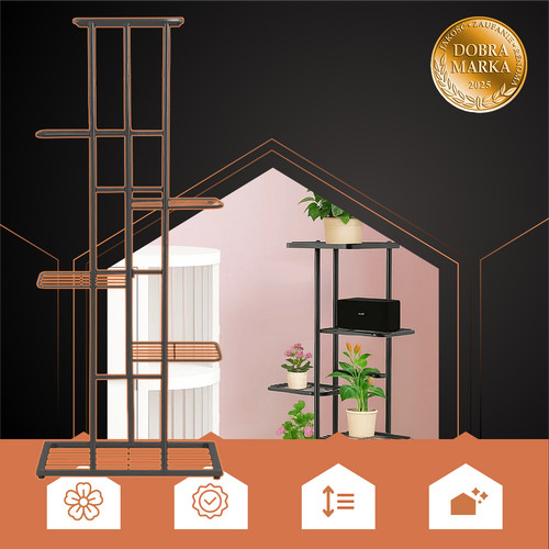 RUHHY Álló Fém Virágtartó 106cm, 6 Szintes, Loft Stílus – Fekete