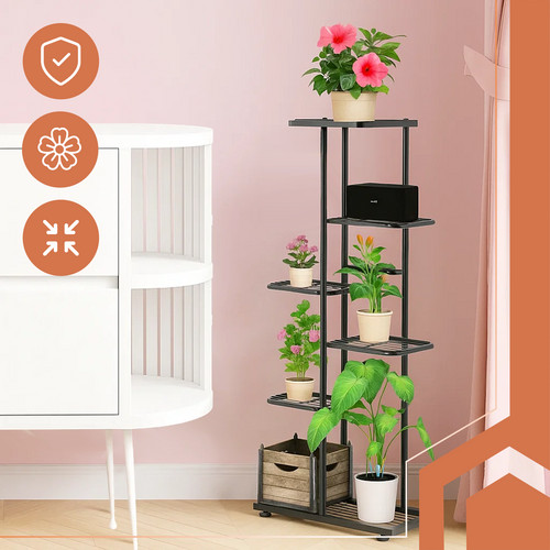 RUHHY Álló Fém Virágtartó 106cm, 6 Szintes, Loft Stílus – Fekete