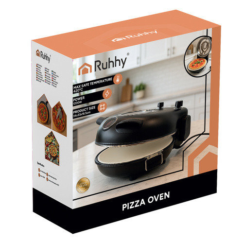 RUHHY Elektromos Pizza Sütő - 450°C, Kerámia Kő, 1200W, Kompakt és Stílusos