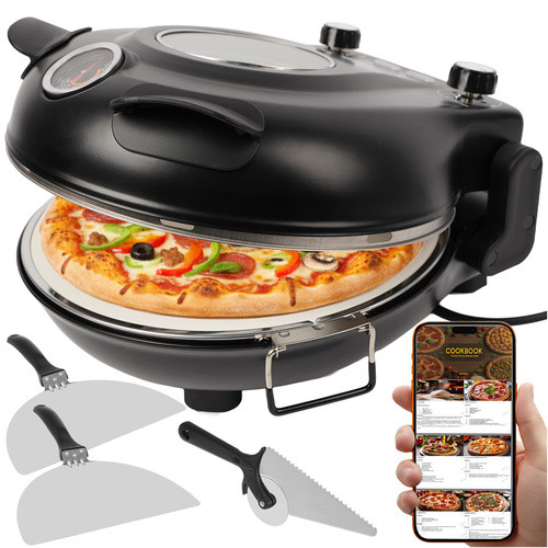 RUHHY Elektromos Pizza Sütő - 450°C, Kerámia Kő, 1200W, Kompakt és Stílusos