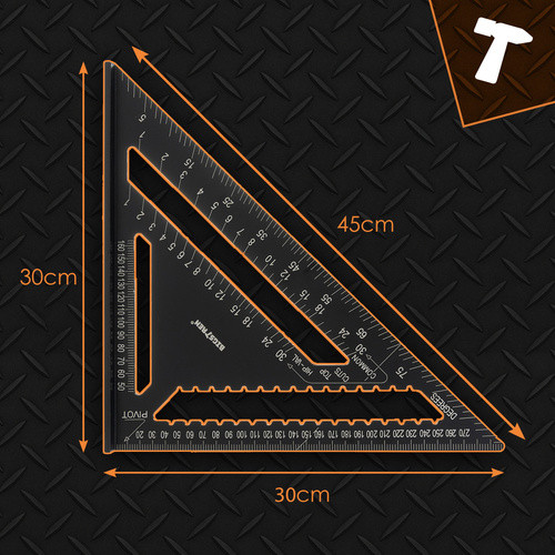 Bigstren Alumínium Asztalos Derékszögű Mérőszerszám 30x30 cm, Fekete, 5 Ceruza Tartozékkal