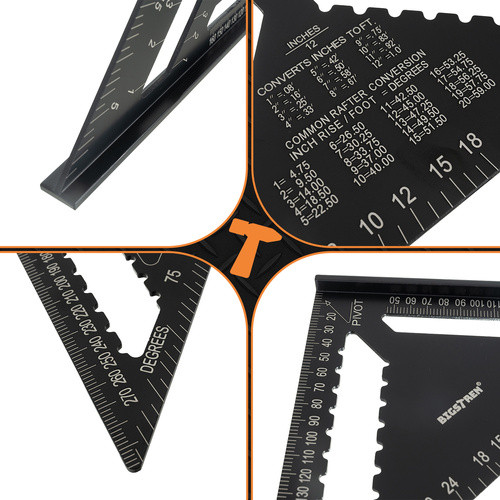 Bigstren Alumínium Asztalos Derékszögű Mérőszerszám 30x30 cm, Fekete, 5 Ceruza Tartozékkal