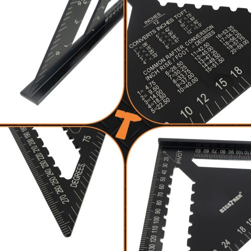 Bigstren Alumínium Asztalos Derékszögű Mérőszerszám 30x30 cm, Fekete, 5 Ceruza Tartozékkal