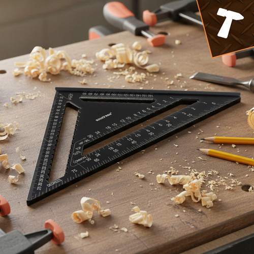 Bigstren Alumínium Asztalos Derékszögű Mérőszerszám 30x30 cm, Fekete, 5 Ceruza Tartozékkal