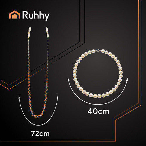 RUHHY Klasszikus Női Jelmez Szett - Halloween és Karnevál - Szürke Paróka, Láncos Szemüveg, Gyöngy Nyakék