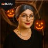 RUHHY Klasszikus Női Jelmez Szett - Halloween és Karnevál - Szürke Paróka, Láncos Szemüveg, Gyöngy Nyakék