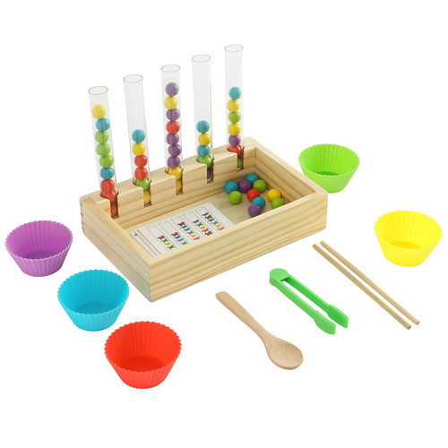 KRUZZEL 26672 - Fa Montessori Oktatójáték, Számolás és Színfelismerés Készségfejlesztő, 16,5 x 14,5 x 22 cm, 0,408 kg