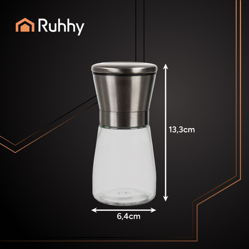 RUHHY 2 darabos, kézi, átlátszó üveg só- és borsőrlő elegáns készlet, 5 fokozatú őrlési finomsággal, 190 ml kapacitás