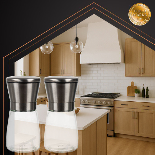 RUHHY 2 darabos, kézi, átlátszó üveg só- és borsőrlő elegáns készlet, 5 fokozatú őrlési finomsággal, 190 ml kapacitás