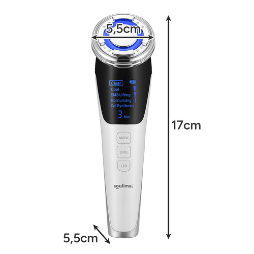 Soulima 5 az 1-ben EMS Bőrfiatalító Arc Masszírozó Készülék LED Fényterápiával és Ultrahangos Rezgésekkel