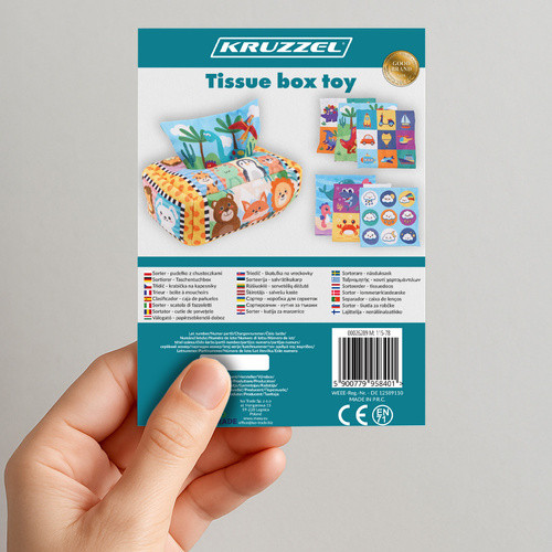 Kruzzel 26289 Rendező - Plüss Textil Doboz Színes Kendőkkel, Montessori Érzékszervi Játék Gyerekeknek 0+