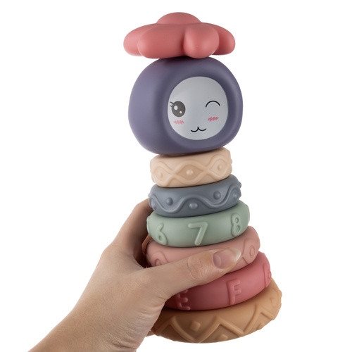 Gyermekeknek való, puha gumiból készült szenzoros építőkocka készlet - 8 db Montessori torony