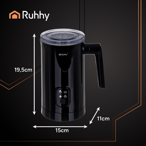 RUHHY 400W Fekete Elektromos Tejhabosító - 160 ml Habosítás, 350 ml Melegítés, Kávézói Minőség Otthon