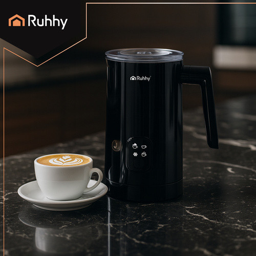 RUHHY 400W Fekete Elektromos Tejhabosító - 160 ml Habosítás, 350 ml Melegítés, Kávézói Minőség Otthon