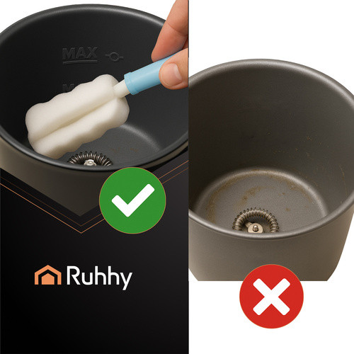 RUHHY 400W Fekete Elektromos Tejhabosító - 160 ml Habosítás, 350 ml Melegítés, Kávézói Minőség Otthon