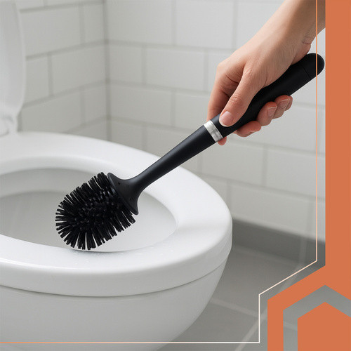 Fekete RUHHY 25882 Szilikon WC Kefe Függeszthető Tartóval, Antibakteriális Kialakítással és Gumiból Készült Sörtékkel