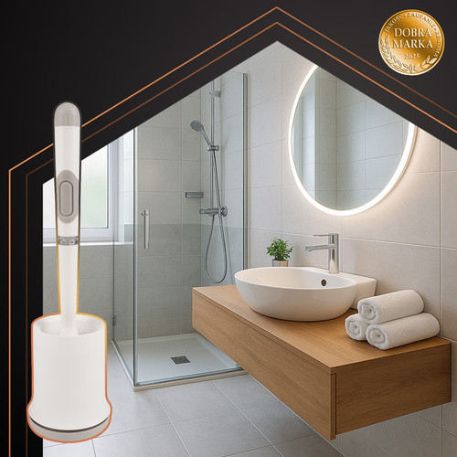 RUHHY Fehér Függeszthető Szilikon WC Kefe Szellőztetett Tárolóedénnyel, 43x10x10 cm