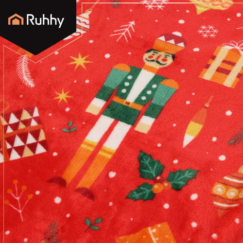 RUHHY Kétszemélyes, Karácsonyi Flanel Takaró 150x200 cm, Poliészter, Pirosszínű és Színes