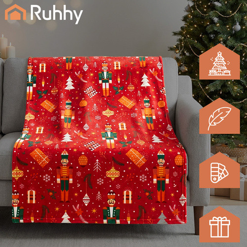 RUHHY Kétszemélyes, Karácsonyi Flanel Takaró 150x200 cm, Poliészter, Pirosszínű és Színes