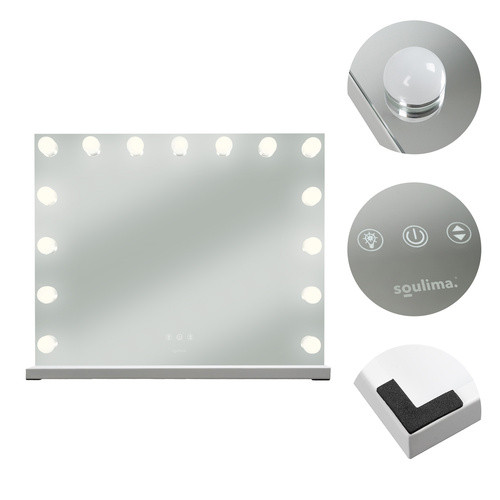 LED Kozmetikai Tükör Soulima 58x46 cm Hollywoodi Stílusban, 15 Energaitakarékos LED Izzóval
