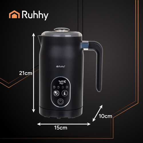Ruhhy LED Kijelzős 500W Elektromos Tejhabosító - Fekete, 4 az 1-ben funkcionalitás, Állítható hőmérséklet szabályozás, Kettős keverőeszköz