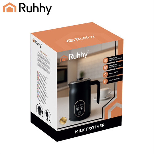 Ruhhy LED Kijelzős 500W Elektromos Tejhabosító - Fekete, 4 az 1-ben funkcionalitás, Állítható hőmérséklet szabályozás, Kettős keverőeszköz