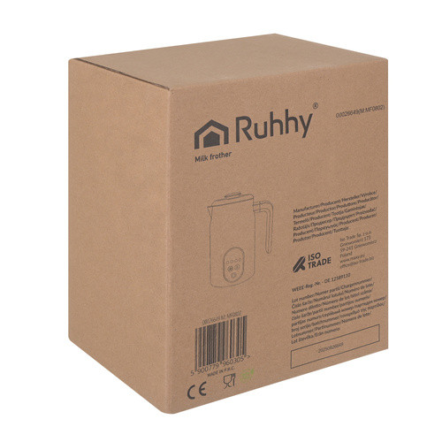 Ruhhy LED Kijelzős 500W Elektromos Tejhabosító - Fekete, 4 az 1-ben funkcionalitás, Állítható hőmérséklet szabályozás, Kettős keverőeszköz