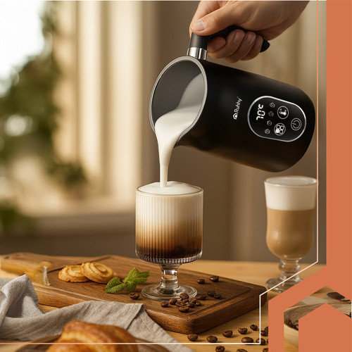 Ruhhy LED Kijelzős 500W Elektromos Tejhabosító - Fekete, 4 az 1-ben funkcionalitás, Állítható hőmérséklet szabályozás, Kettős keverőeszköz