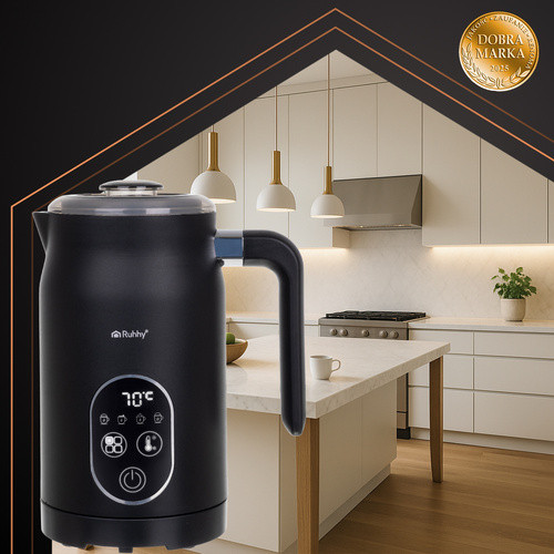 Ruhhy LED Kijelzős 500W Elektromos Tejhabosító - Fekete, 4 az 1-ben funkcionalitás, Állítható hőmérséklet szabályozás, Kettős keverőeszköz