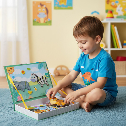 Mágneses Oktató Kirakó Montessori – 47 Mágnes, 6 Kártya – Afrikai Állatok, 3+ Éveseknek