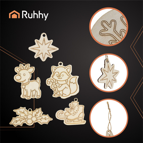 Festhető Fa Karácsonyi Gömbkészlet 24 db RUHHY 26471 - Természetes Fa, DIY, Környezetbarát