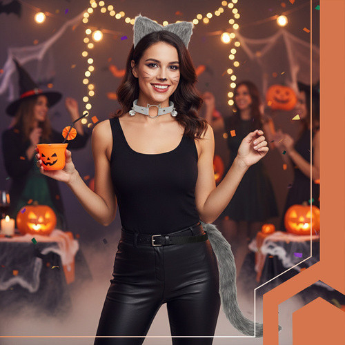 RUHHY Szürke Therian 3 az 1-ben Farkas, Macska és Róka Jelmez Szett, Pihe-puha Műszőrme, Állítható Choker és Farok, Choker Nyaklánc Két Csengővel