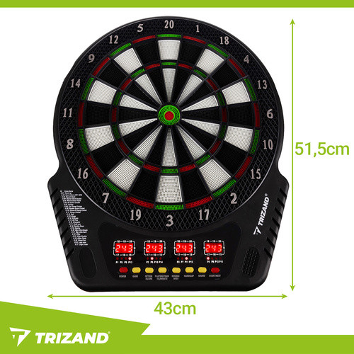 Trizand 26307 Elektronikus Dart Tábla - 1-16 Játékos, 4 LCD Kijelző, 6 Alumínium Nyíl, 24 Pótvég