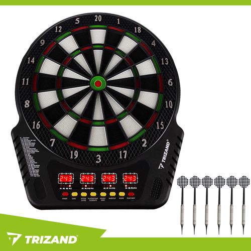 Trizand 26307 Elektronikus Dart Tábla - 1-16 Játékos, 4 LCD Kijelző, 6 Alumínium Nyíl, 24 Pótvég