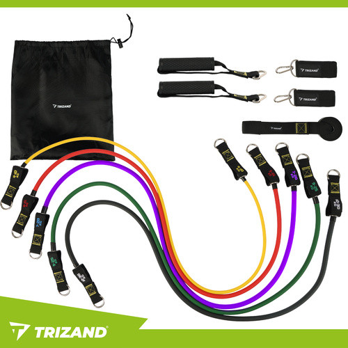 Trizand 25880 - 5 darabos edző gumiszalag készlet, megerősített rögzítéssel