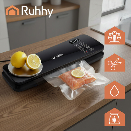 Ruhhy 2 az 1-ben Vákuumfóliázó Gép Súlymérővel és Kettős Pumpával - LCD Kijelzővel, 120W, 80 kPa - 9 l/min Kettős Pumpa, 2 kg Mérleg, 30 cm Záródás