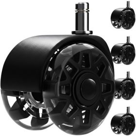   2,5" Ruhhy Szék Kerék, Fekete, 5 Darabos Készlet - Acélcsapágyas, Csendes, Univerzális