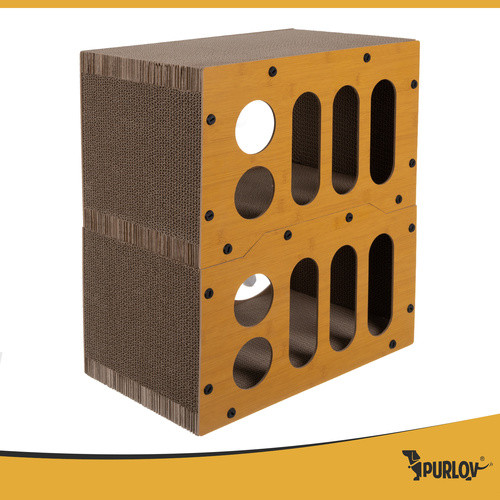 Kétszintes Macska Bújócska és Kaparófa PURLOV - HDF és Hullámkarton - 51,5 x 45,5 x 28 cm