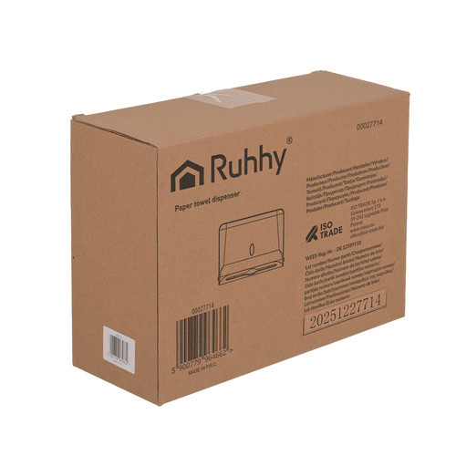 Ruhhy fekete papírtörlő adagoló: higiénia, helytakarékosság.