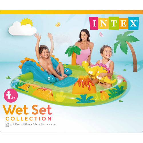 Dínós kerti mini aquapark csúszdával – 249x191x109 cm