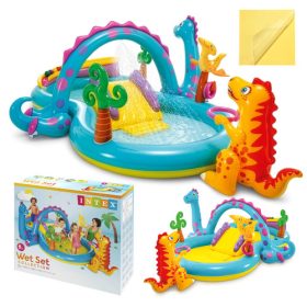   Intex Dinoland vízi játszótér csúszdával, szökőkúttal, 302x229x112 cm