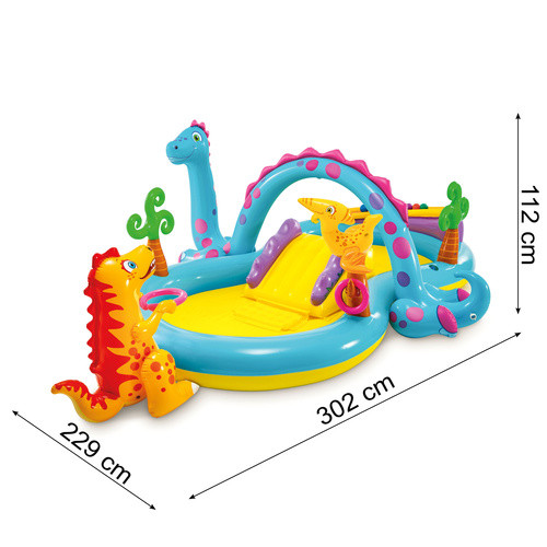 Intex Dinoland vízi játszótér csúszdával, szökőkúttal, 302x229x112 cm
