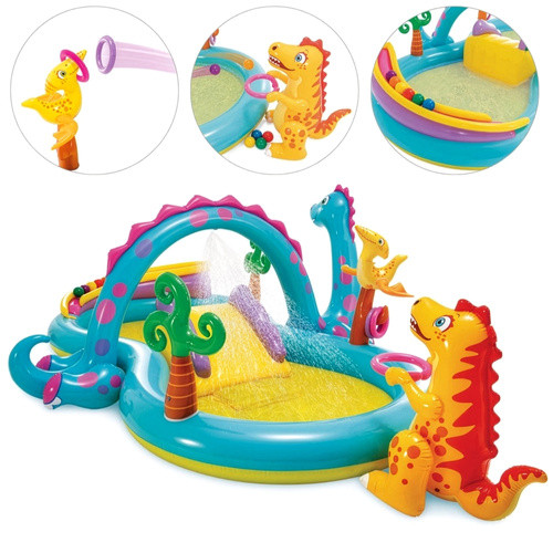 Intex Dinoland vízi játszótér csúszdával, szökőkúttal, 302x229x112 cm