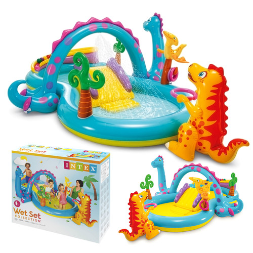 Intex Dinoland vízi játszótér csúszdával, szökőkúttal, 302x229x112 cm