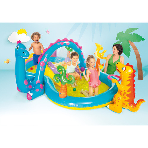 Intex Dinoland vízi játszótér csúszdával, szökőkúttal, 302x229x112 cm
