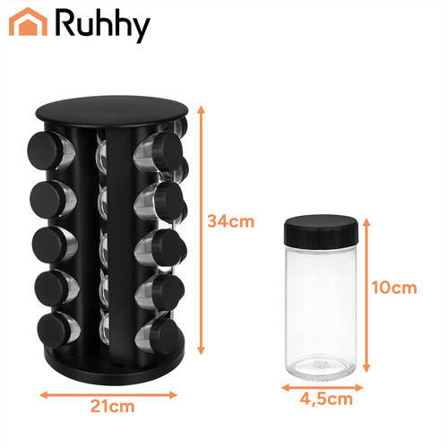 Ruhhy 20 db-os fűszertartó szett, 90 ml-es üvegekkel, 360° forgó állvánnyal