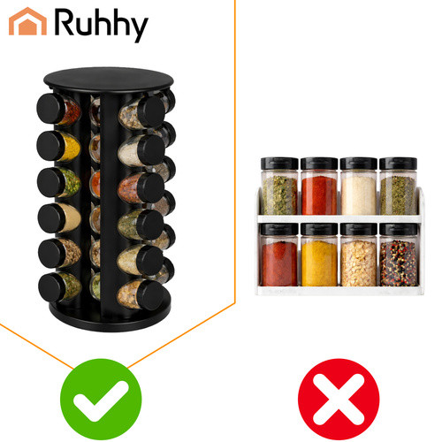 Ruhhy 20 db-os fűszertartó szett, 90 ml-es üvegekkel, 360° forgó állvánnyal