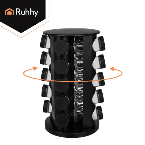 Ruhhy 20 db-os fűszertartó szett, 90 ml-es üvegekkel, 360° forgó állvánnyal